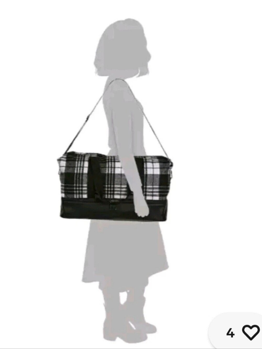 Black and White Plaid Weekender Duffel Bag with Bottom Shoe New - Picture 3 of 7